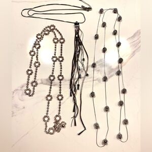 3 Fun Silver and Rhinestone Dress Up Necklaces